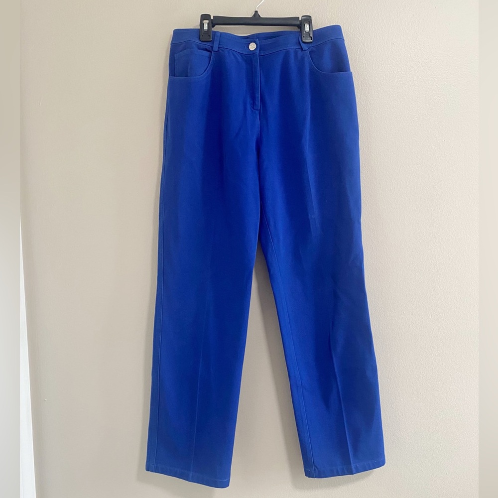 St. John Yellow Label Cobalt Blue Straight Leg Trouser Pants Size 8
